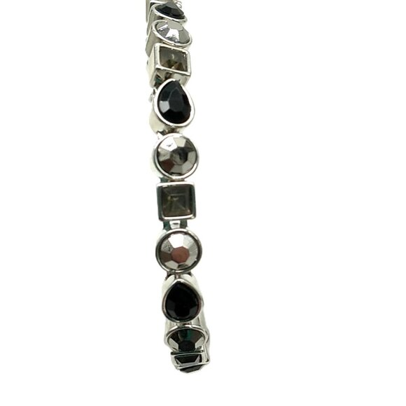 Bezel-set Faceted Crystal Stackable Silver-tone Bangle Bracelet Magnetic Clasp - Picture 9 of 15